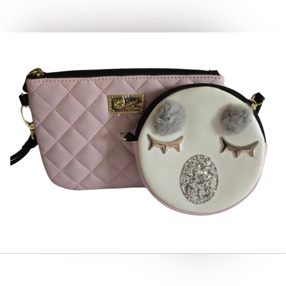 Betsey Johnson Quilted Pink and White Clutch Duo